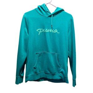 Puma Women's Teal Pullover Hoodie Sweatshirt Drawstring Kangaroo Pocket Fits M L